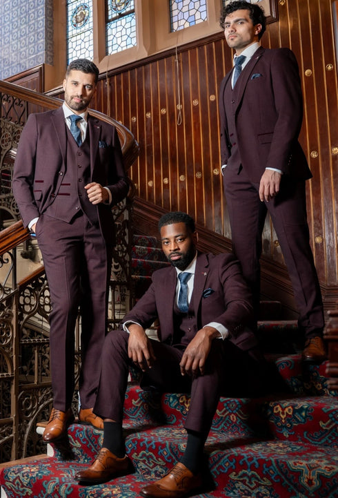 Paul Andrews Regent Wine 3 piece suit