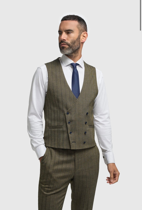 Cavani Damon Sage 3 piece suit with double breasted waistcoat