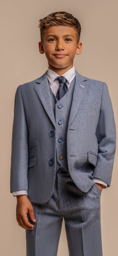 Cavani Wells blue tweed look kids suit