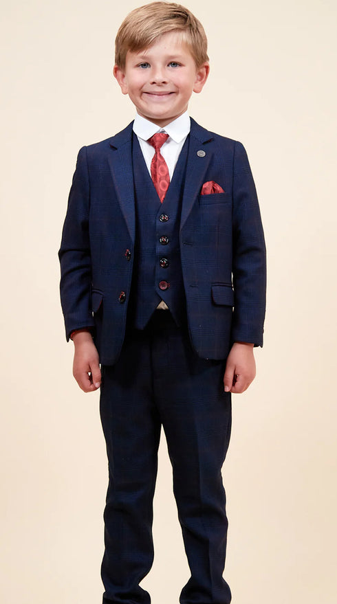 Marc Darcy Edinson Navy wine check kids suit