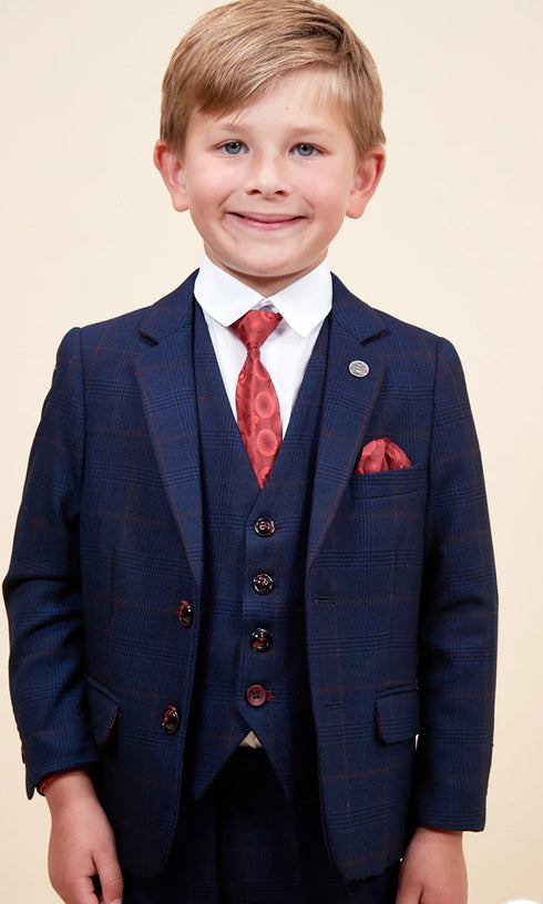 Marc Darcy Edinson Navy wine check kids suit