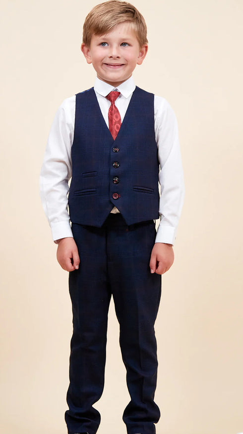 Marc Darcy Edinson Navy wine check kids suit