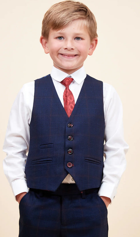 Marc Darcy Edinson Navy wine check kids suit