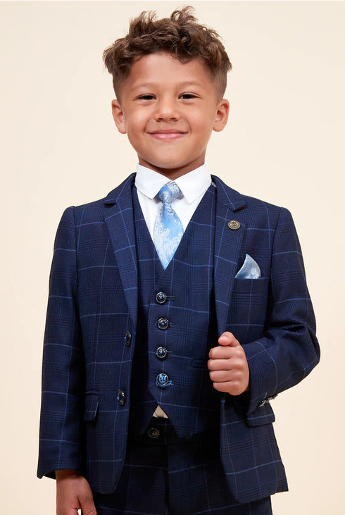 Marc Darcy Edinson navy with blue check kids suit