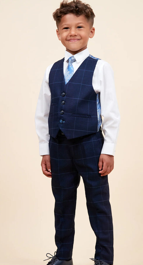 Marc Darcy Edinson navy with blue check kids suit