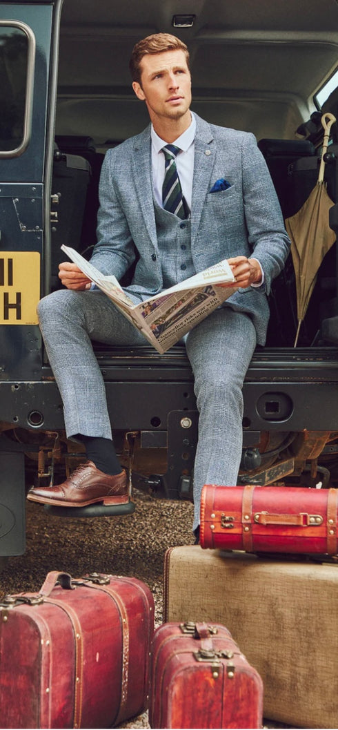 Marc Darcy Kris - Sky Blue Tweed Three Piece Suit