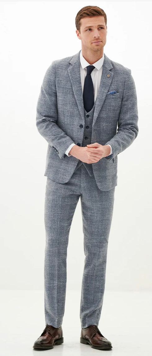 Marc Darcy Kris - Sky Blue Tweed Three Piece Suit