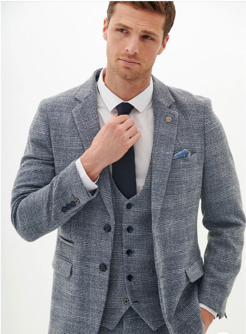 Marc Darcy Kris - Sky Blue Tweed Three Piece Suit