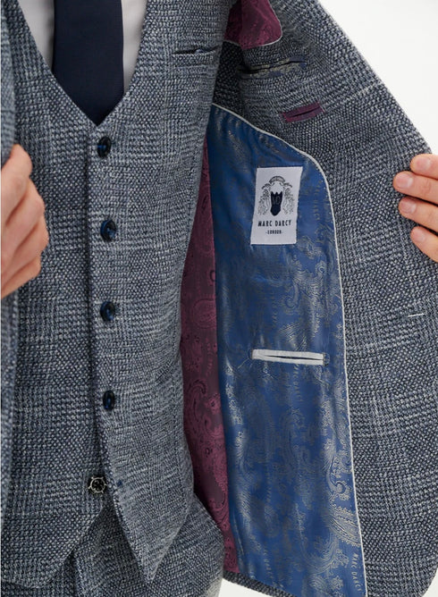 Marc Darcy Kris - Sky Blue Tweed Three Piece Suit