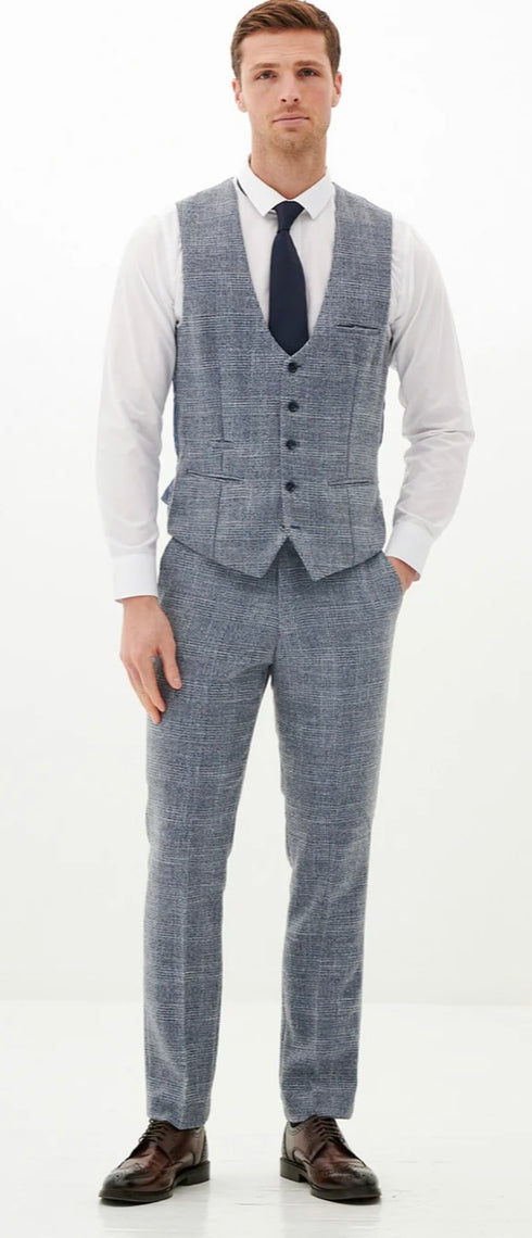Marc Darcy Kris - Sky Blue Tweed Three Piece Suit