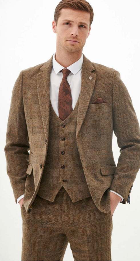 Marc Darcy Kris - Tan Tweed Three Piece Suit