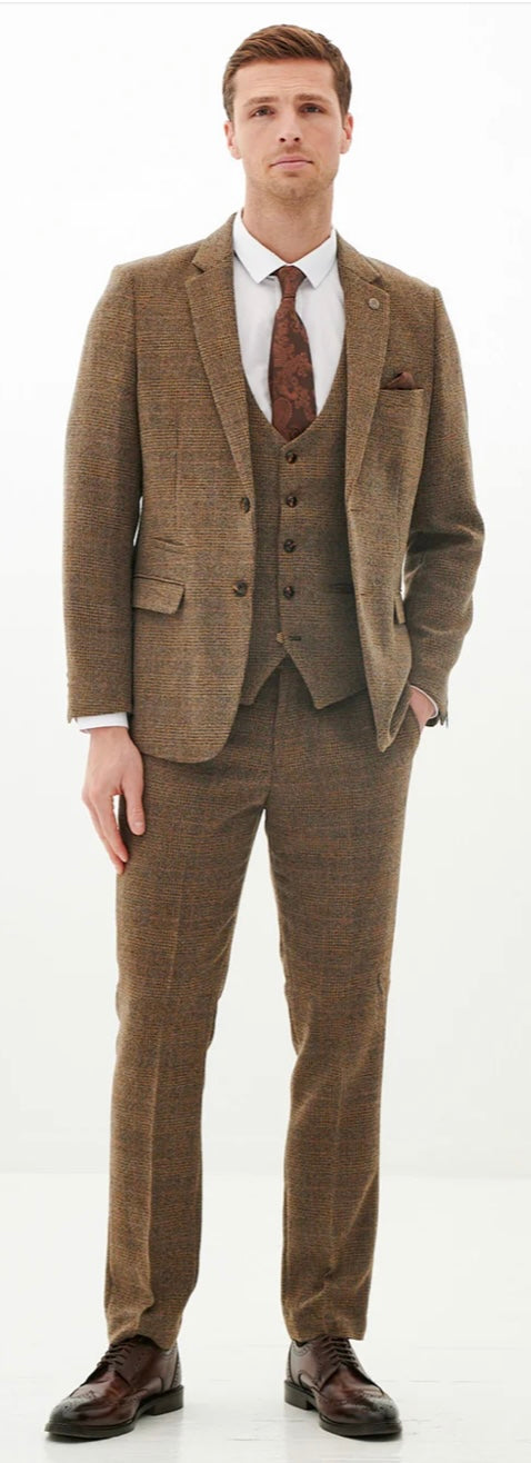 Marc Darcy Kris - Tan Tweed Three Piece Suit