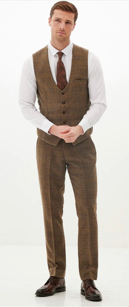 Marc Darcy Kris - Tan Tweed Three Piece Suit