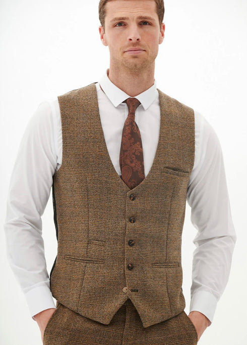 Marc Darcy Kris - Tan Tweed Three Piece Suit