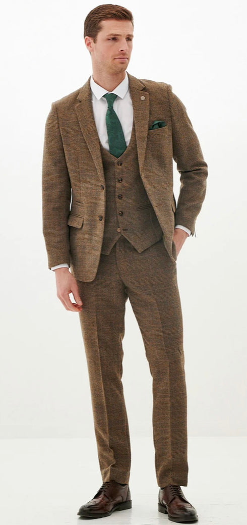 Marc Darcy Kris - Tan Tweed Three Piece Suit