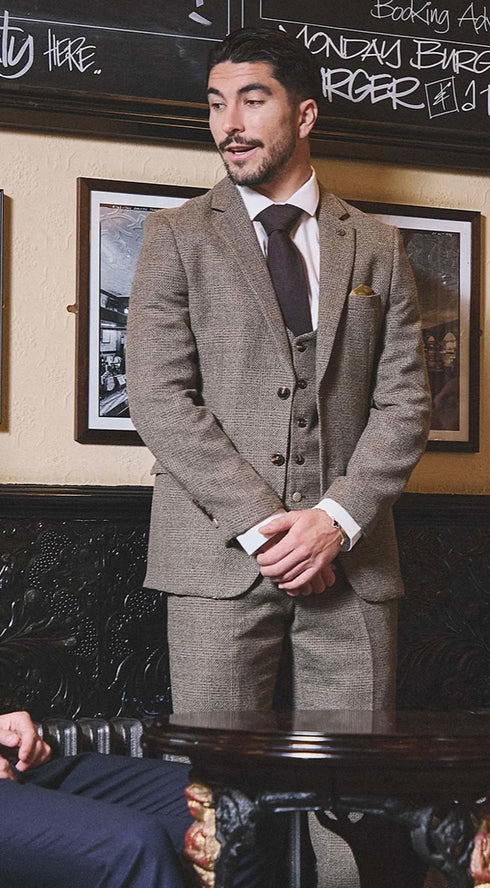 Marc Darcy Kris - Tan Tweed Three Piece Suit