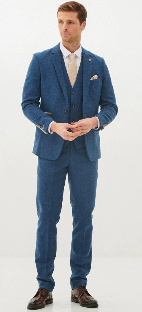 Marc Darcy Dion - Blue Tweed Check Three Piece Suit