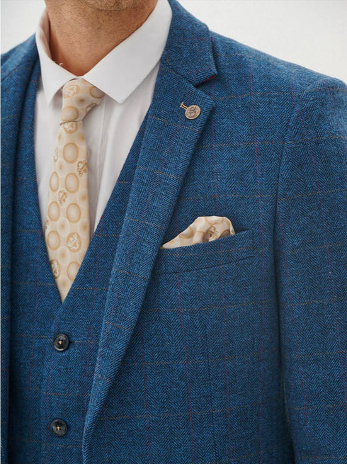 Marc Darcy Dion - Blue Tweed Check Three Piece Suit