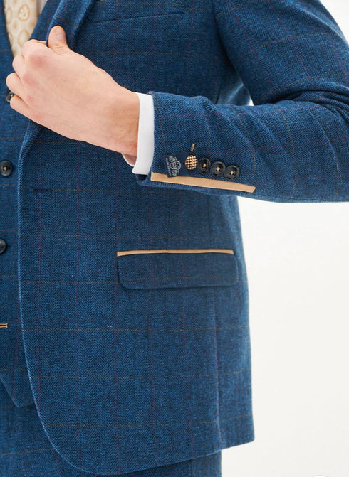 Marc Darcy Dion - Blue Tweed Check Three Piece Suit