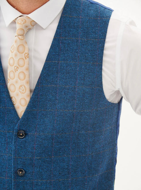 Marc Darcy Dion - Blue Tweed Check Three Piece Suit