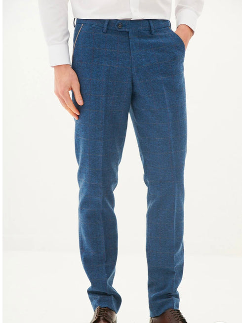 Marc Darcy Dion - Blue Tweed Check Three Piece Suit