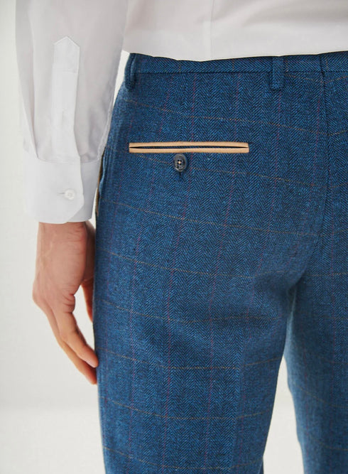 Marc Darcy Dion - Blue Tweed Check Three Piece Suit