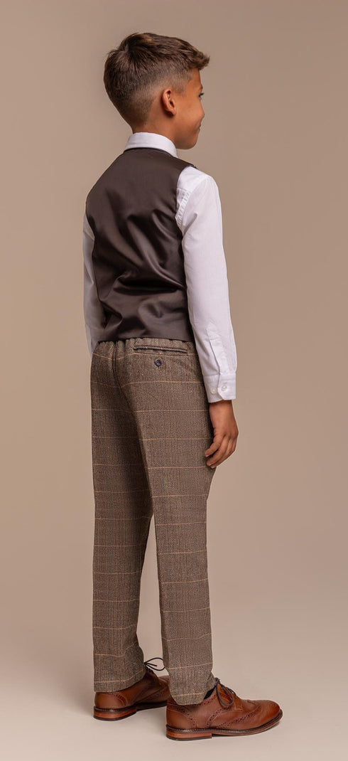 Cavani Boys Albert Brown Tweed Check 3 Piece Suit