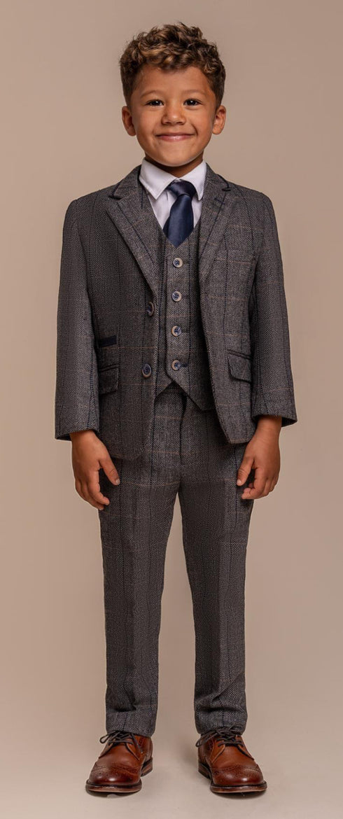 Cavani Boys Albert Grey Tweed Check Suit
