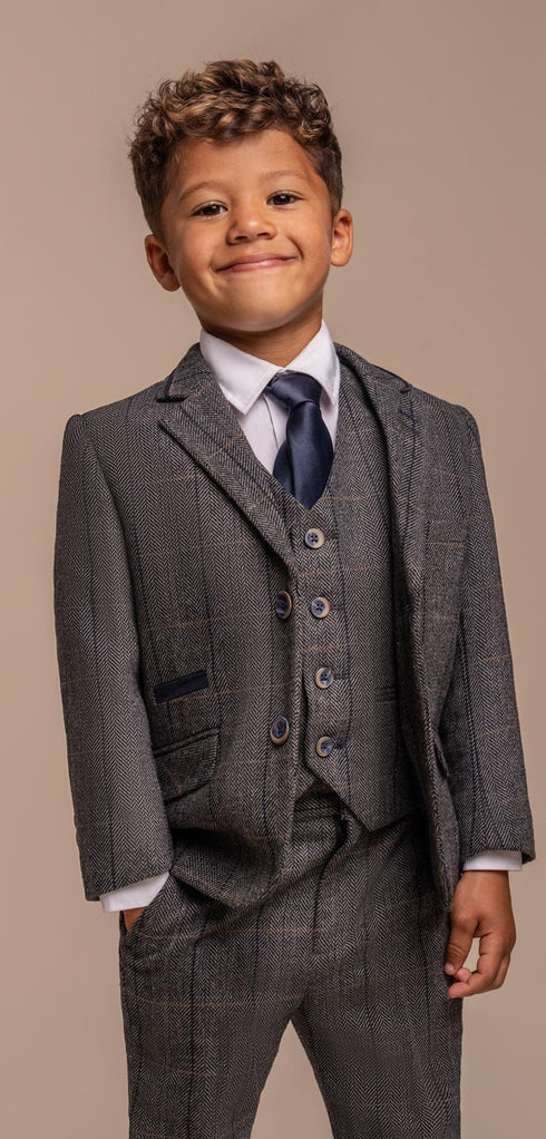 Cavani Boys Albert Grey Tweed Check Suit
