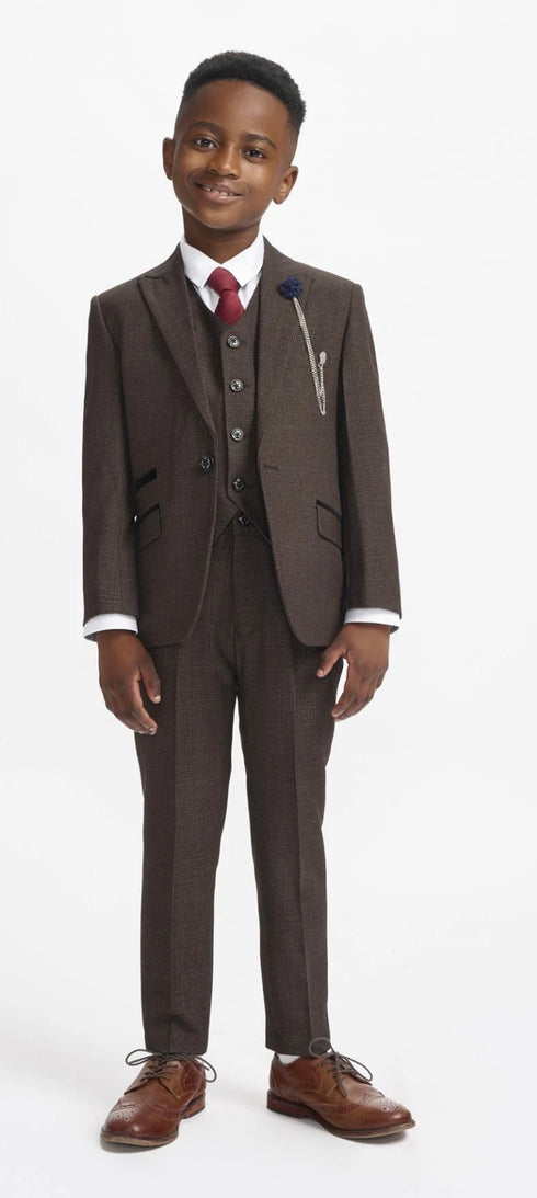 Cavani Boys Caridi Brown Three Piece Suit