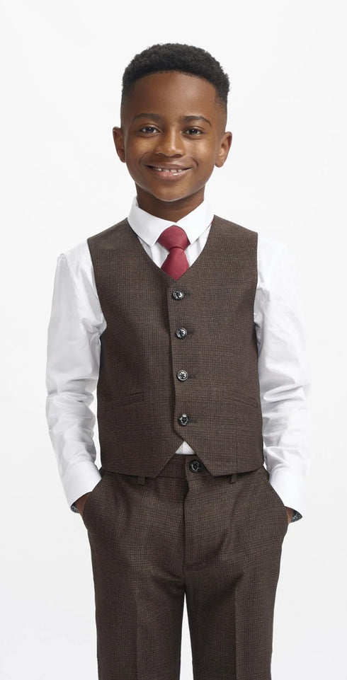 Cavani Boys Caridi Brown Three Piece Suit