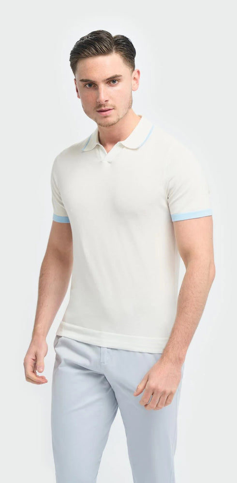 Enrico Ecru Open Neck Knitted Polo Shirt