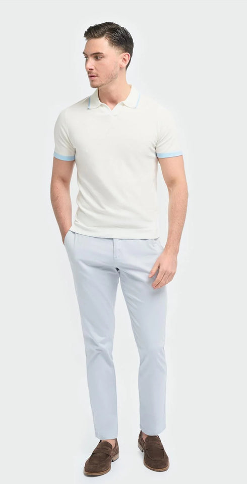 Enrico Ecru Open Neck Knitted Polo Shirt
