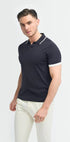 Enrico Navy Open Neck Knitted Polo Shirt