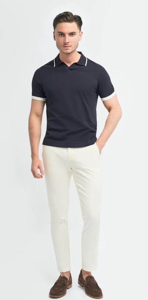 Enrico Navy Open Neck Knitted Polo Shirt