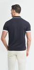 Enrico Navy Open Neck Knitted Polo Shirt