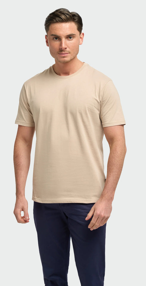 Sanchez Beige Pure Cotton Stretch Fit Crew Neck T-Shirt