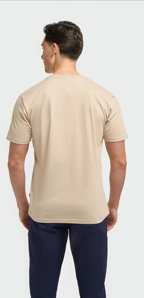 Sanchez Beige Pure Cotton Stretch Fit Crew Neck T-Shirt