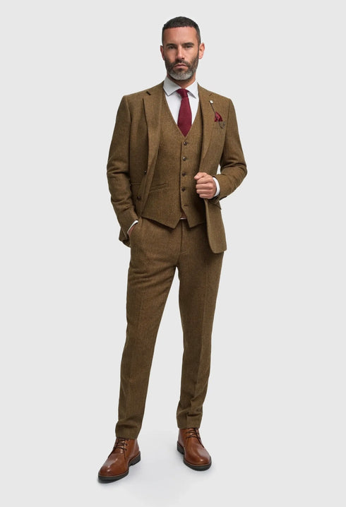 Cavani Thomas Brown Tweed Three Piece Suit